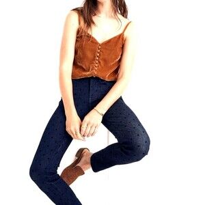 Madewell Women 9 Inch High Rise Skinny Jeans Sz 29 Flocked Polka Dot Dark Wash R